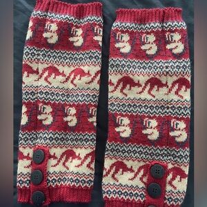 UGG Red and Cream Knit Leg Warmers with Buttons